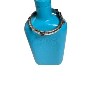 Lucky Brand Sterling Silver Etched Gemsone Bangle Braclet Boho Statement Chic